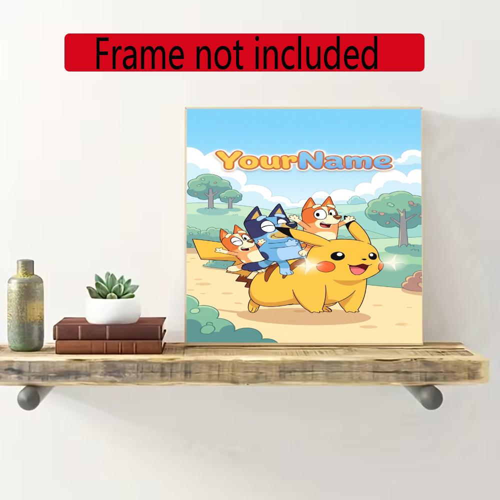 Bluey Customize Your Name Diamond Painting Round Diamond Diy Frameless Holiday Artwork Suitable For Home Office Wall Decoration