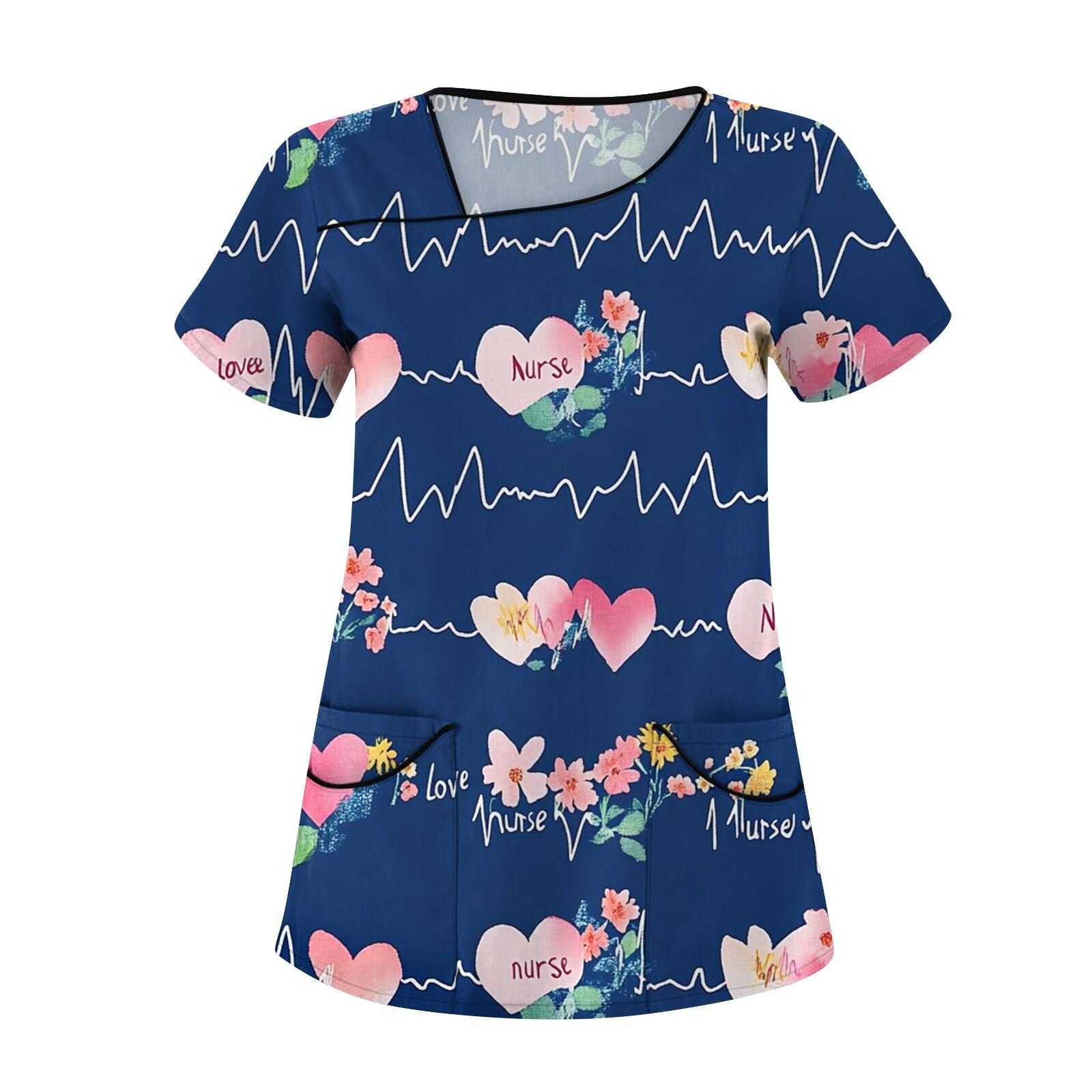 

Women s Fashion Floral Print Short Sleeve Overalls With Pockets Tops Clothes M синий