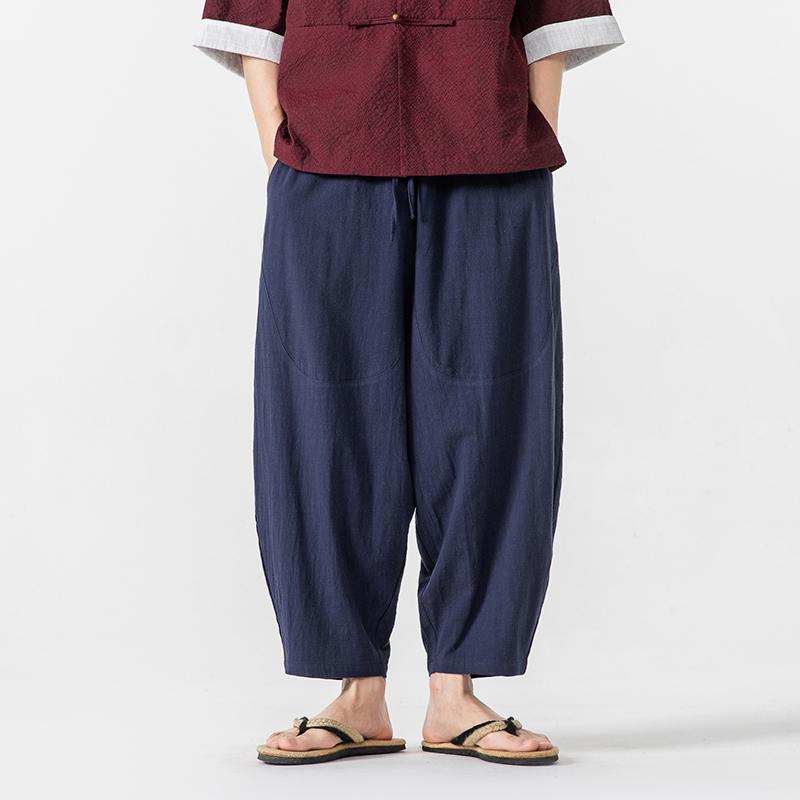 2025 Letné Pánske Ležérne Nohavice Klasické Bavlnené Ľanové Nohavice Čínsky Štýl Dlhé Vintage Voľné Harajuku Široké Nohavice Pánske Nohavice