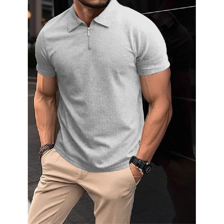 Summer Polo Shirt New Knit Shirt Half Zipper Solid Color Short Sleeve Men'S Sports Polo Shirt Man