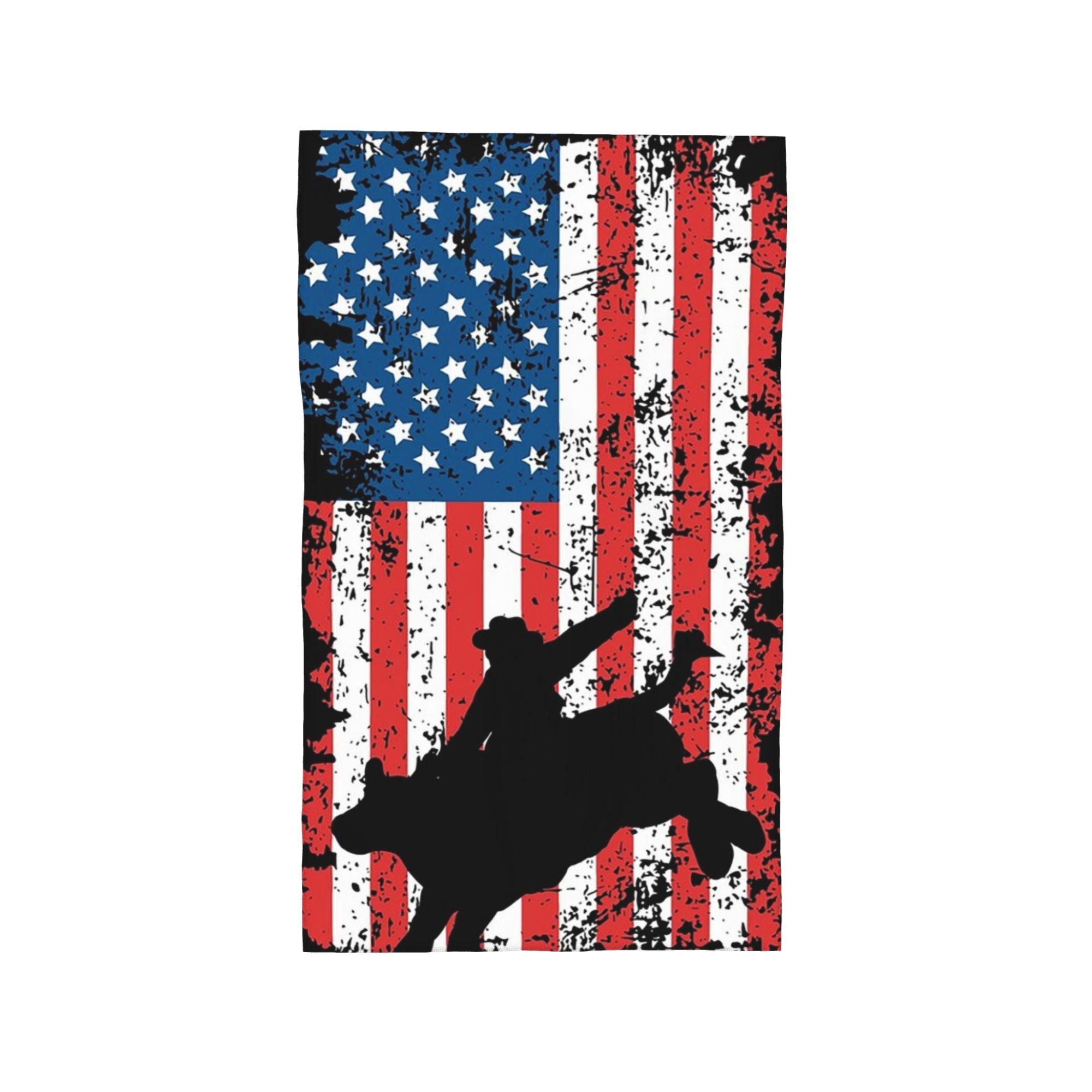 Bull Rider, Rodeo, American Flag Soft Face Towel Quick Dry Pool Bath Cotton Towels Breathable W40*H60(CM)