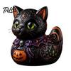 Resin Animal Ornament Midnight Witches Cat Duck Figurine, Spooky Black Statue Home Accents with Pumpkin Lantern, Halloween Decoration for Tabletop