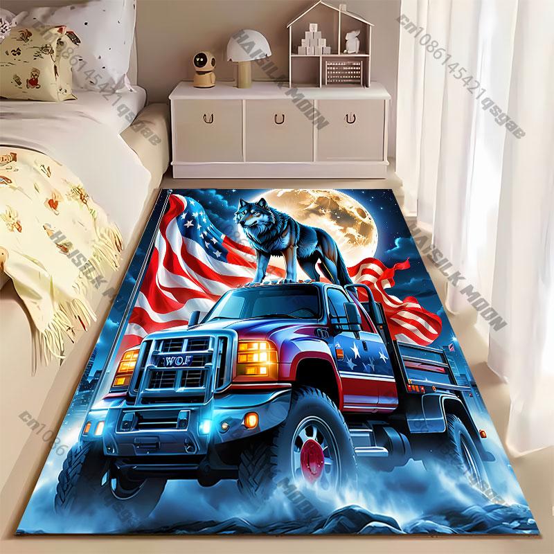 Patriotic wolf truck moonlight carpet Yoga living room room decor children's crawling mat doormat area rug games mat