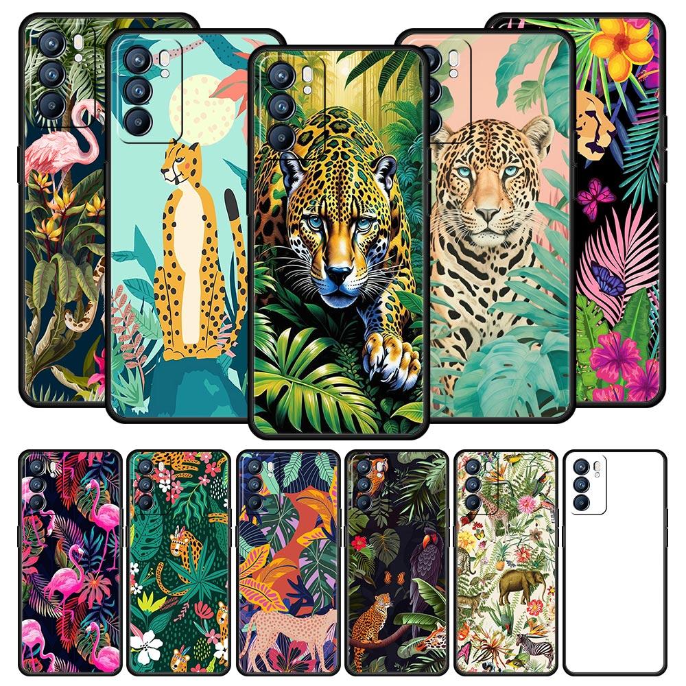 Phone Case Cover For Oppo A17 A31 A54 A57 A78 A79 Find X5 X6 Reno 7 8 10 11 12 13 F Pro Soft TPU Tropical Jungle Print Leopard