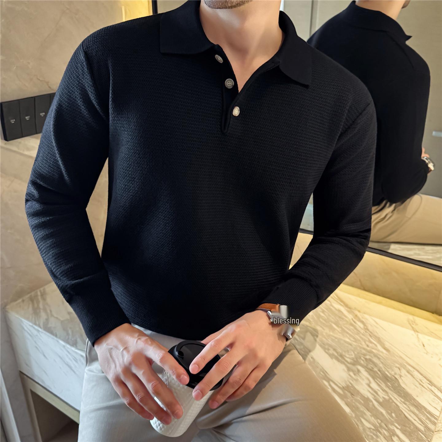 Мужской осенне-зимний пуловер-поло из смесовой шерсти M