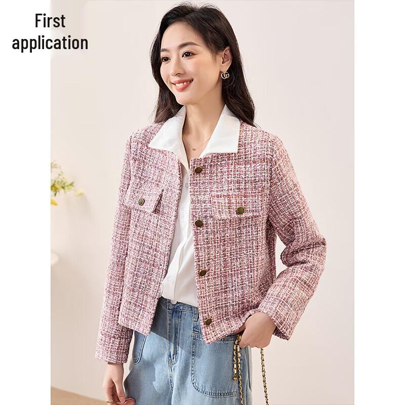 

Chushen Women s Pink Tweed Short Jacket L