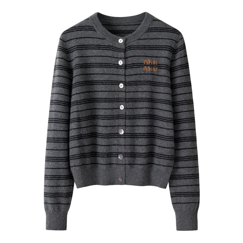

100% Pure Cashmere Striped Cardigan Sweater Coat L/100 сірий колір