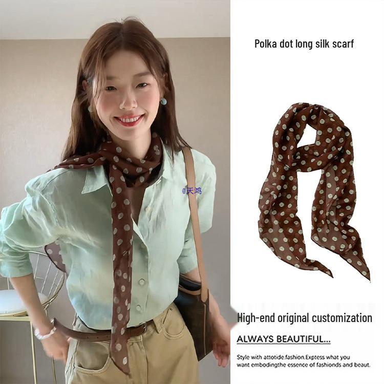 

Korean Polka Dot Silk Scarf Ribbon for Women - 2025 Neck Tie Neckerchief Black Large Polka Dot Mesh Scarf 24*185