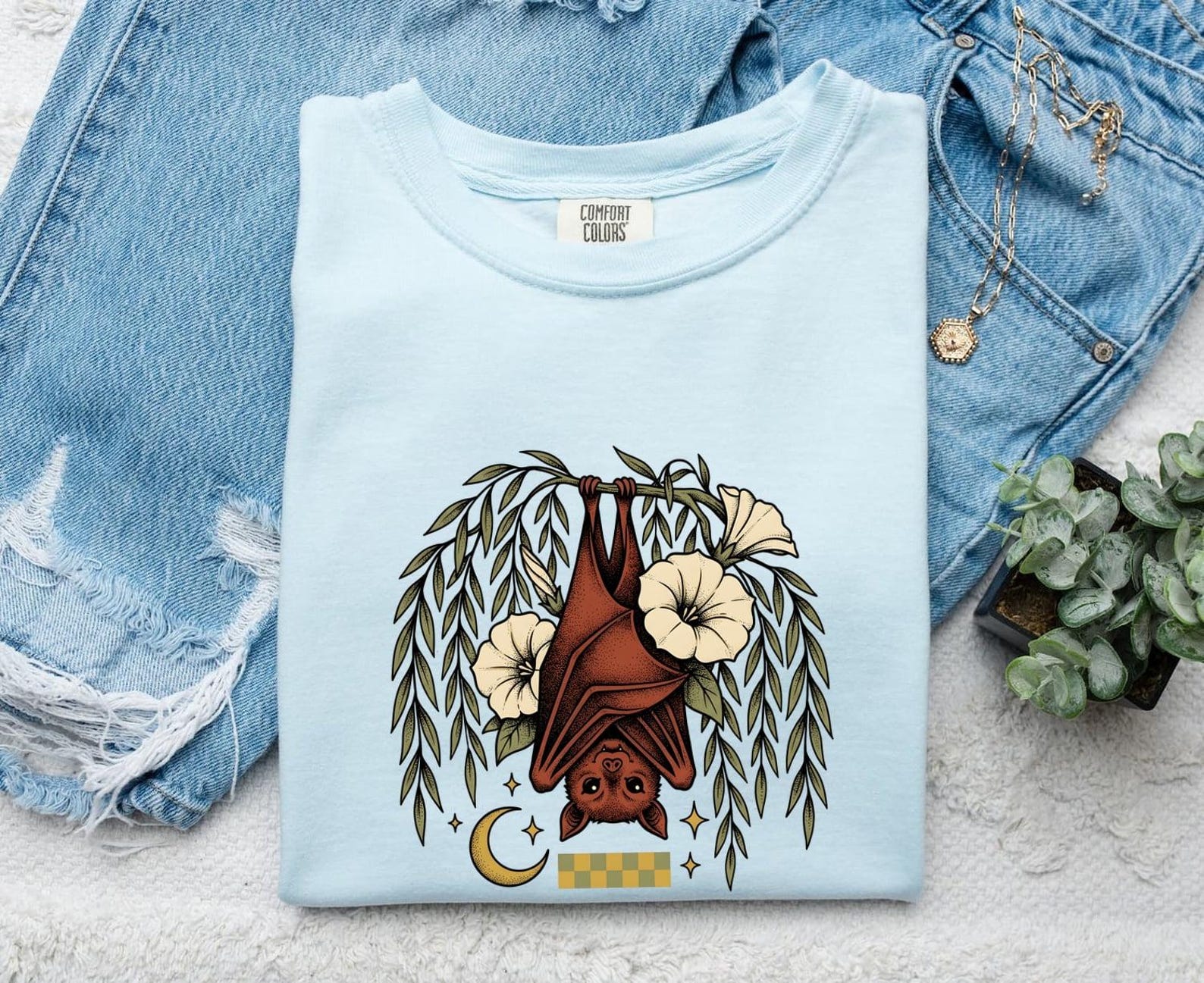 Bat Flower Shirt Cottagecore Dark Gift Women Botanical Tee Black Bat T-Shirt Homesteader Fan Vintage Illustration Illustration Retro 2XL