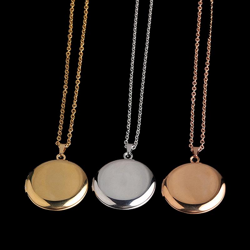 Stainless Steel Photo Locket Necklace 3 Colors Open Round Pendant Necklaces