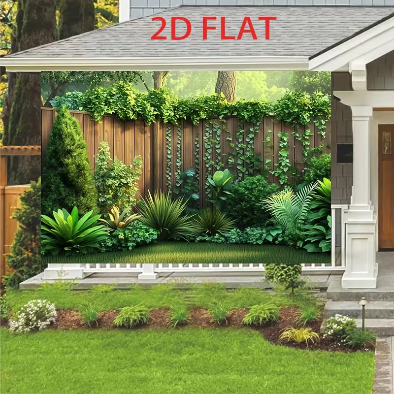 Tapiz Realista de Valla de Jardín, Fondo con Estampado 3D de Hiedra Verde y Plantas Tropicales para Patio y Balcón