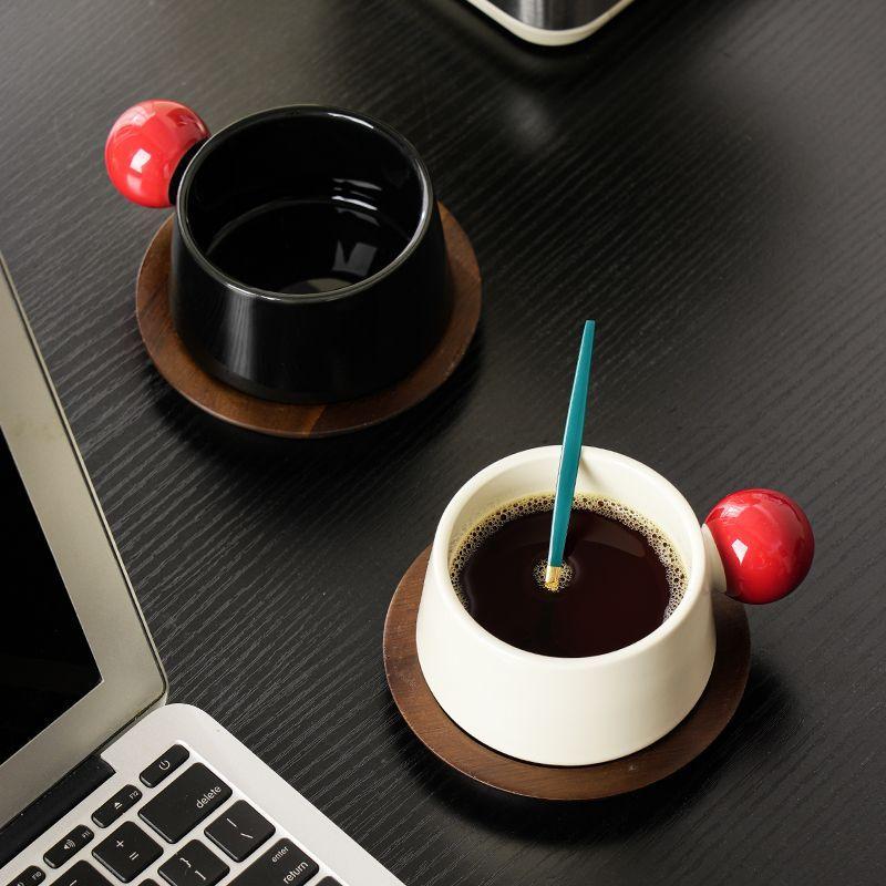 Japanese Transparent Glass and Wooden Coffee Cup and Saucer Afternoon Tea Dessert Tea Cup Large Capacity Office Tea Cup Decor