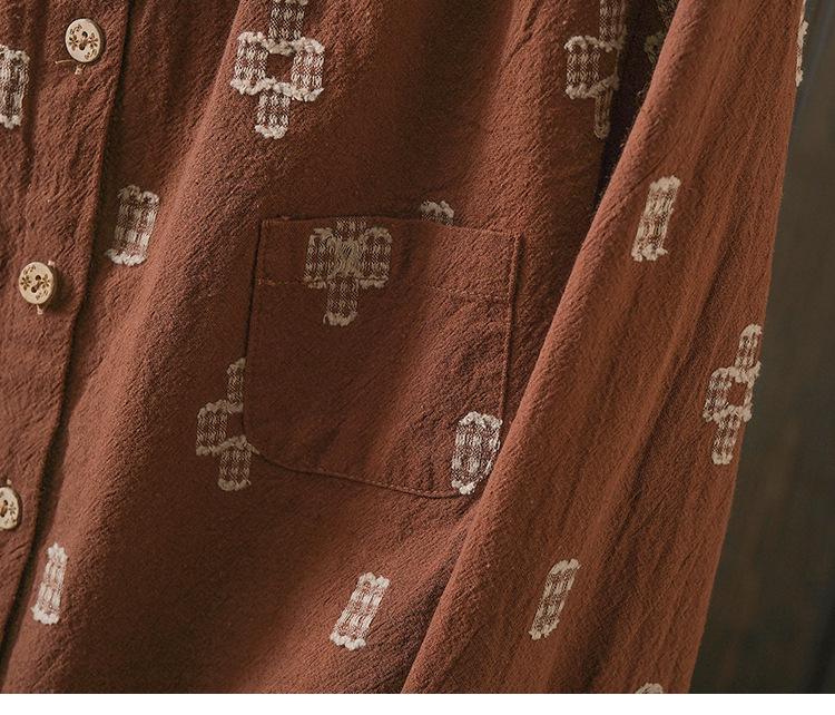 Retro Artistic Spring 2026 Long Sleeve Cotton Linen Base Layer Shirt