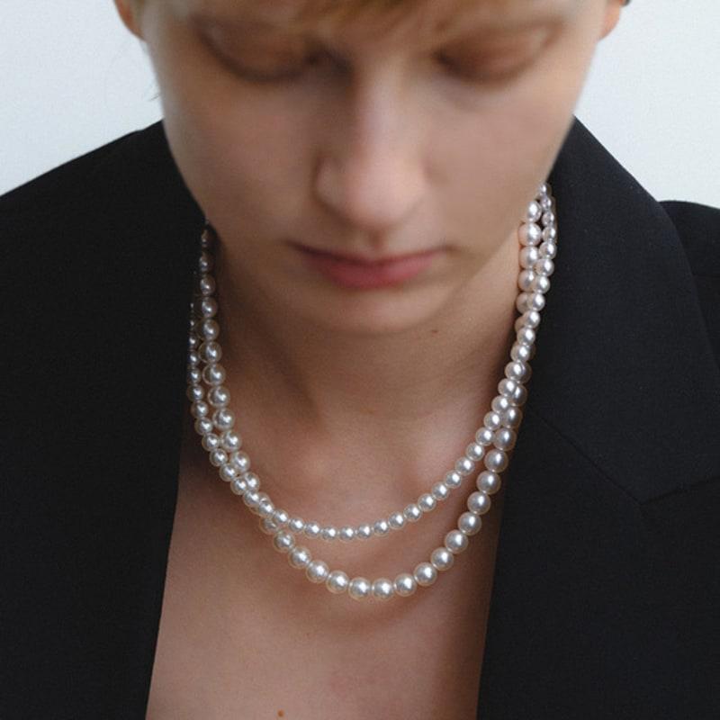 leeENoir Wave Toggle Pearl Necklace (6mm/8mm)(2color)