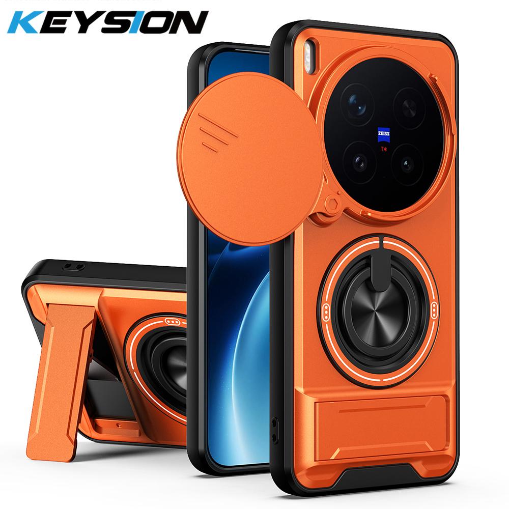 KEYSION Magnetic Phone Case for VIVO X300 Pro 5G Slide Camera Protection Upright Kickstand Ring Shockproof Cover for VIVO X300