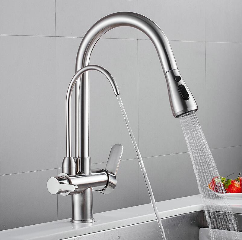 

Pull Out Kitchen Faucet Solid Brass Crane For Kitchen Deck Mounted Black Water Filter Tap Sink Faucet Mixer 3 Way Kitchen Faucet