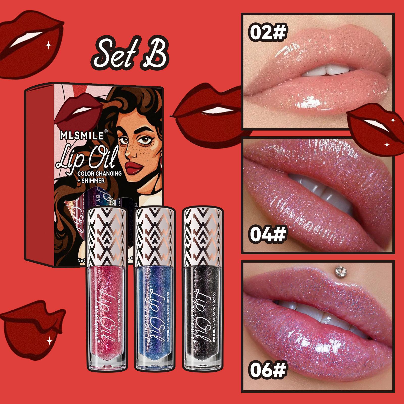 

Перламутровое теплое масло для губ увлажняющий увлажняющий блеск для губ ко Дню святого Валентина набор из 3 предметов меняющий цвет блеск для губ 5ml*3