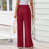 Damen High Waist Verstellbarer Knoten Fließende Baumwoll- und Leinenhose Weitbein