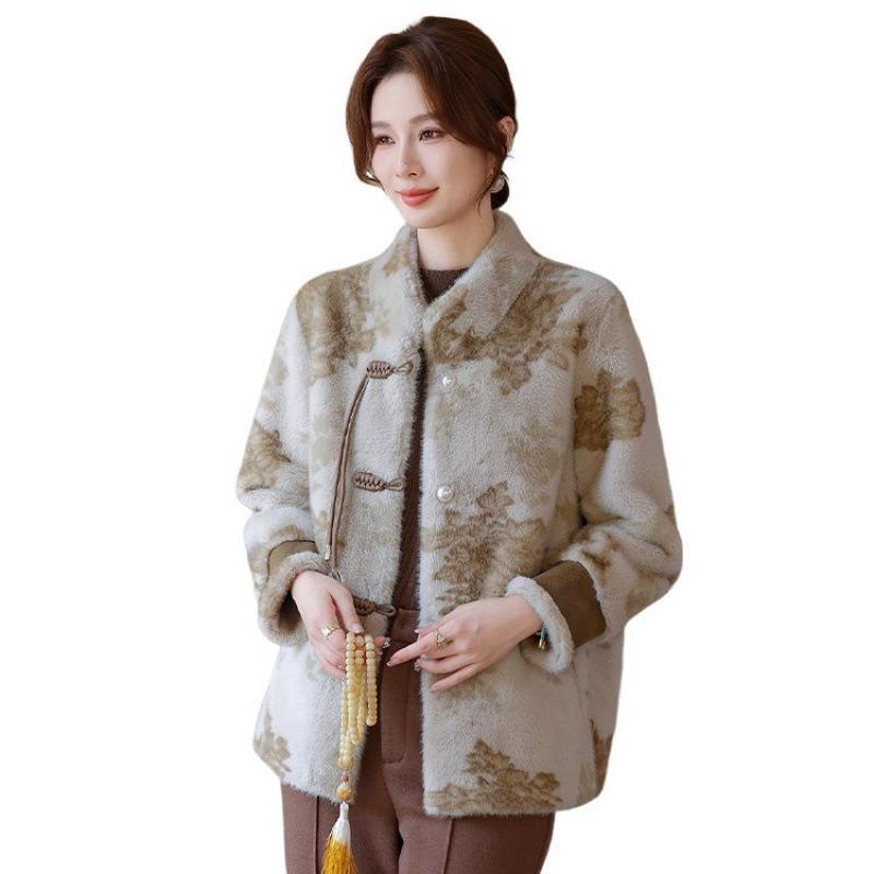 

Mom winter imitation mink velvet coat noble and versatile new middle-aged elderly fur integrated woolen coat 1XL [recommended 80-50kg]