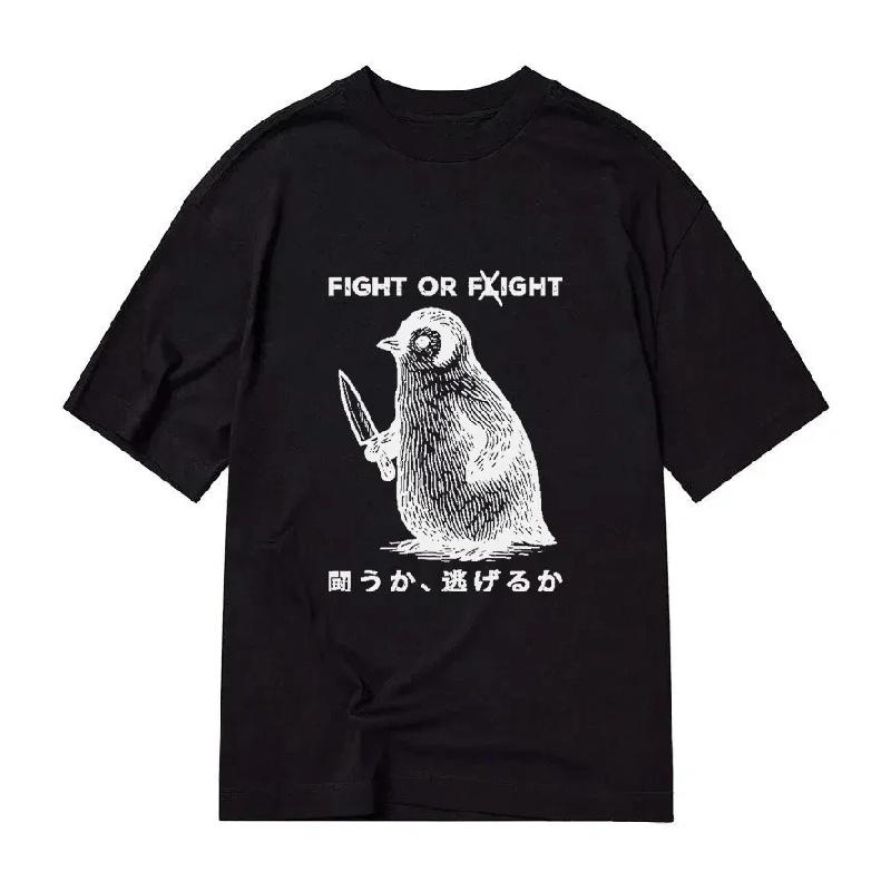 Lustiges Fight or Flight Aufdruck Baumwoll-T-Shirt Sommer Herren und Damen Neue Kleidung Mode Hohe Qualität T-Shirt Street Wear
