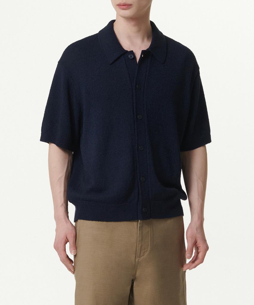 Musinsa Standard Boucle Collared Short Sleeve Cardigan [Navy]