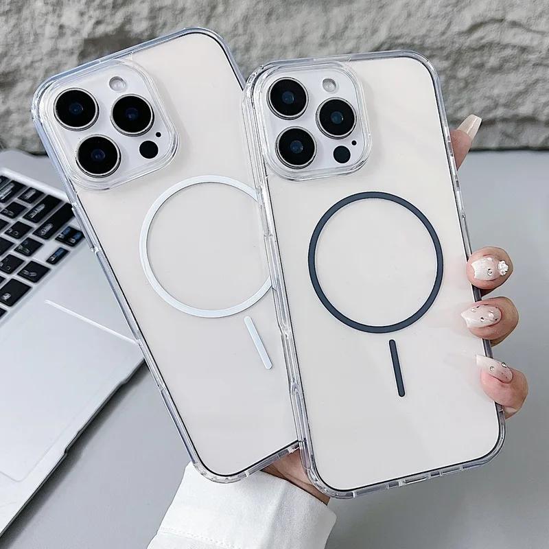 Acrylic Transparent Hard Magsafe Case For iPhone 16E 14 15 16 Plus 12 13 Mini  X XR XS 11 16 Pro Max Magnetic Ultra Thin Cover