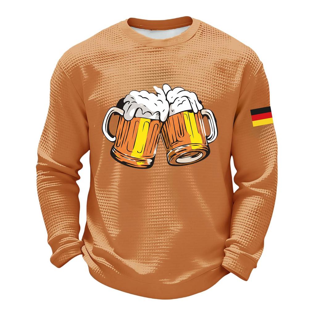Men's Casual Loose Fit Crew Neck Sweatshirt Beer Festival Print Long Sleeve Pullover Comfortable Everyday Wear