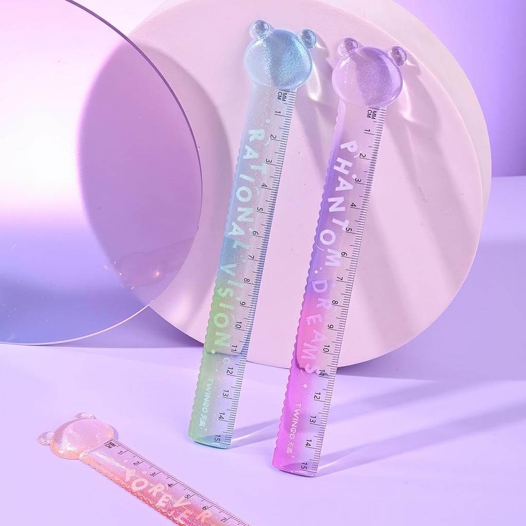 1 Stück/3 Stück Soul Color Lineal 15cm Transparente Farbverläufe Wellenlinie Glatte Kanten Kunststoff Lineal für Schüler