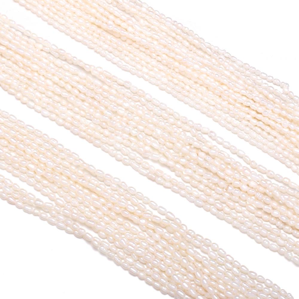 1String, 2-2.5mm White Natural Shell Mother of Pearl Beads, Handcrafted Rice Shape Loose Spacer Beads for DIY Necklace, Bracelet, Jewelry Making 36cm