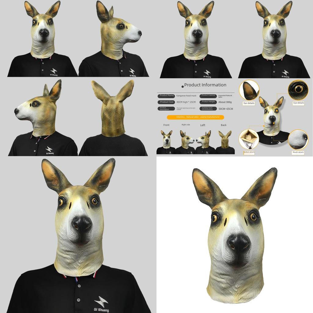 Bedårande känguruhuvmask gjord av mjuk latex idealisk för maskeradfester och festivaler