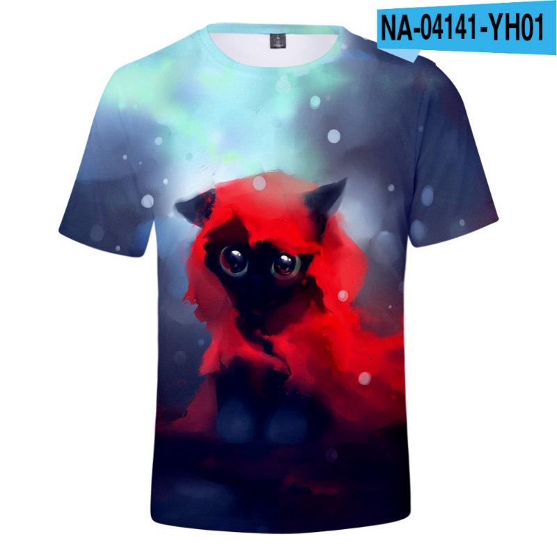 Children's Cat Adult 3D Printed Short Sleeve Men's Street Trend 3D Color Printed Short Sleeve T-shirt Tops & T-shirts (men’s)