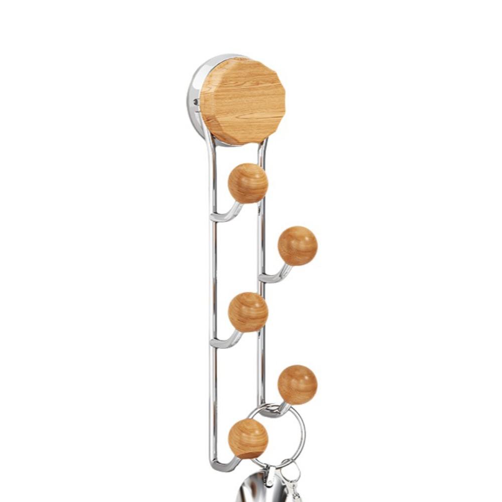 Stainless Steel Wood Grain Hook Without Punching Vertical Hook Shelf Suction Cup Hook  Bathroom