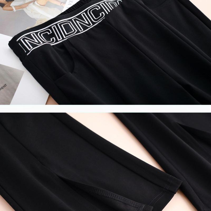 Autumn Winter Elegant High-Waisted Flared Black Long Pants with Slits