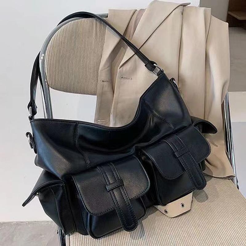 Female Stylish Tote Bag Black Hobo Handbag Large Capacity Shoulder Bags Ladies Soft PU Leather Messenger Bags Women Shopper Bag