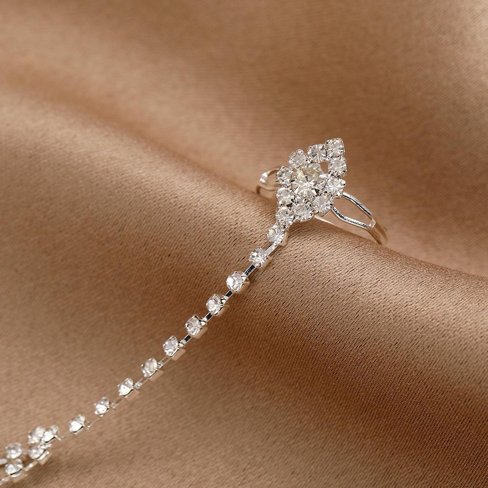 Chic Rhinestone Bracelet with Hand Chain – Nightclub & Bridal Jewelry