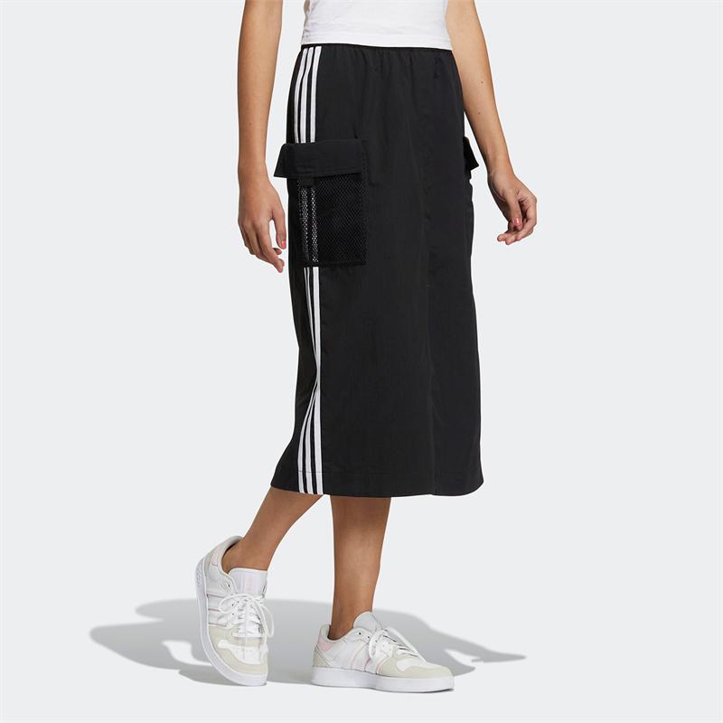 Adidas Neo Pocket Logo Vyšívaná Pruhovaná Ležérní Dlouhá Sukně Dámské Sukně Černá HN2338
