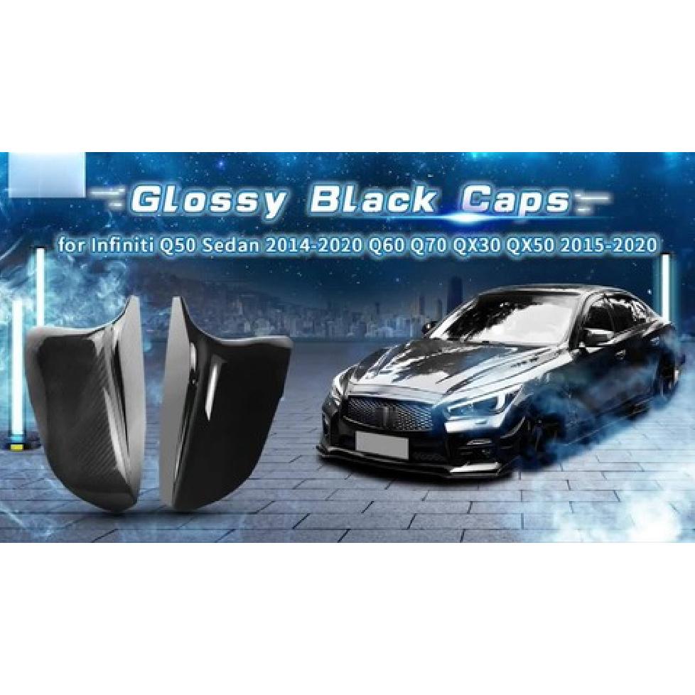 for Infiniti Q50 Q60 Glossy Black Rearview Mirror Cover Caps M3 Style 2014~2021