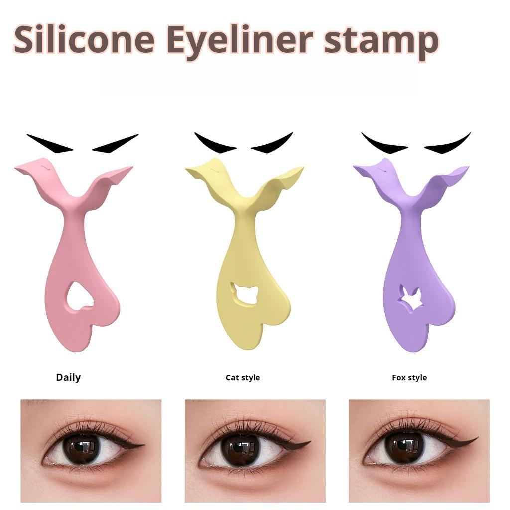 3pcs Cat Eye Eyeliner Stamp & Stencil Kit,3D Reusable Silicone Tool for Winged Eyeliner Eyeshadow Lip Peak, Easy Perfect Makeup,