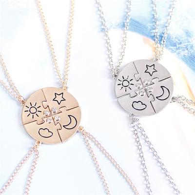 4 Pieces New Round Sun Star Moon Pendant Necklace Fashion Best Friend Forever Friendship Bff Men And Women Charm Chokers