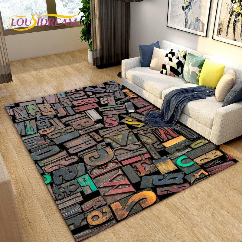 3D Letter Number Retro Nostalgia Area Rug,Carpet Rug for Living Room Bedroom Sofa Doormat,Kids Play Crawling Non-slip Floor Mat
