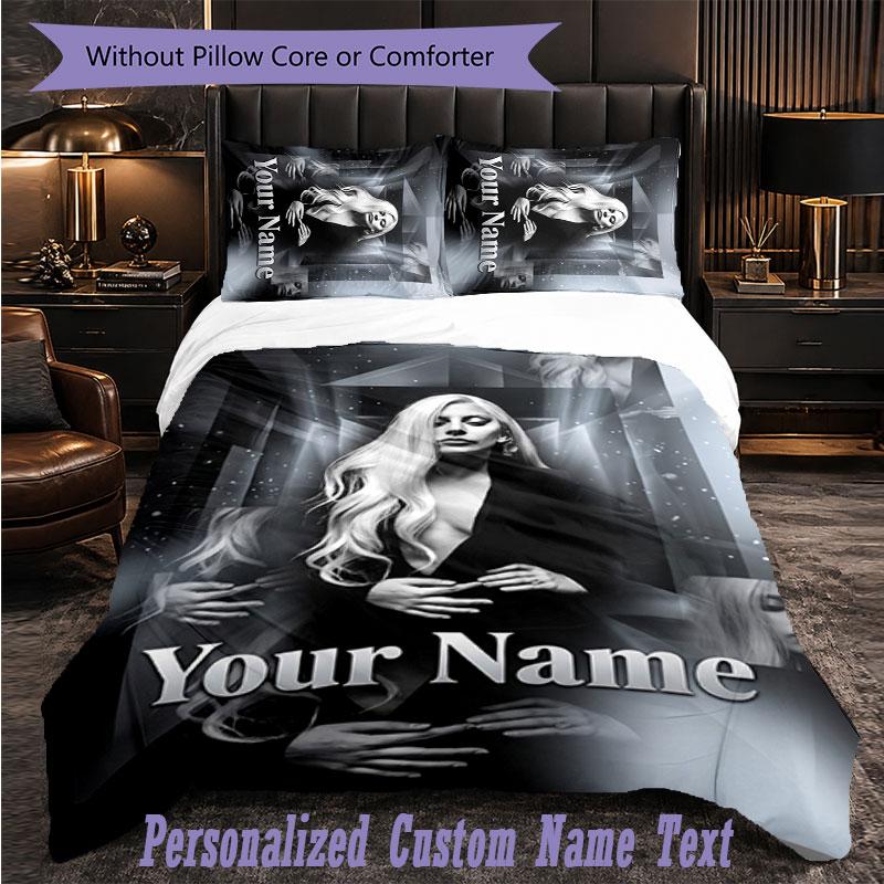 Personalized 3Pcs Bedding SetLady Gaga Custom Text Duvet Cover Pillowcase Set Bedroom Gift