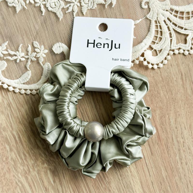 

Luxury Pearl Embellished Hair Scrunchie Shiny Soft Fabric Glamorous Evening Headband Perfect For Weddings And Formal Parties зелёный