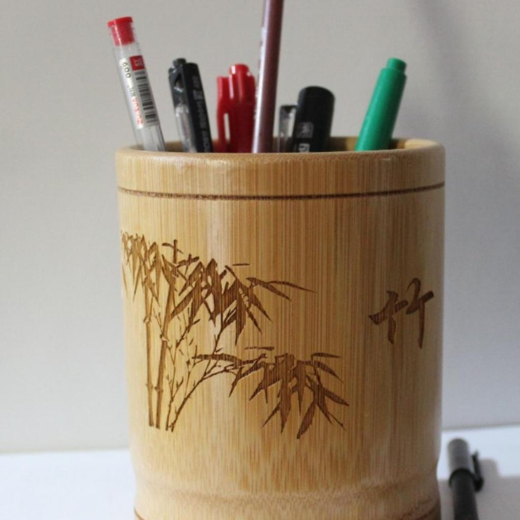Bamboo Multifunctional Pen Holder - Creative Desk Ornament for Students and Business Gifts