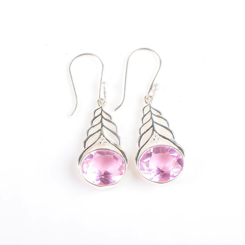 Oval Morganite Gemstone 925 Sterling Silver Jewelry Drop/Dangle Earrings 1.64" CE-1-10