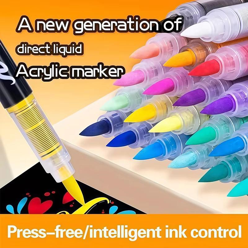 12-72 Colors Acrylic Paint Markers, Soft Brush Tip Large Ink Capacity Acrylicmarker Brush Pens, Professional-Grade Paint Pen