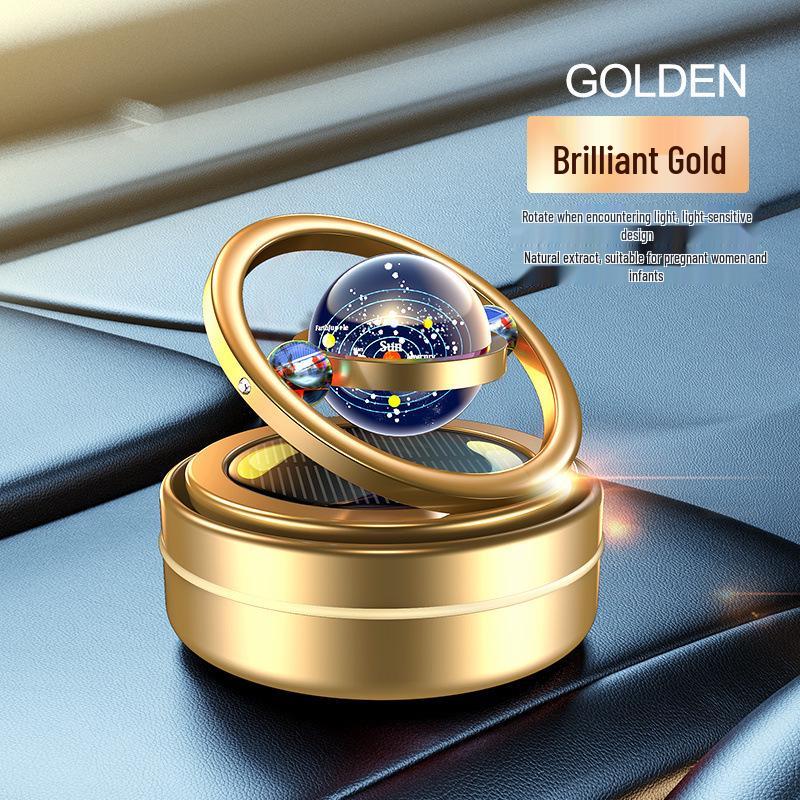Solar Car Aromatherapy Ornament: Dual-Ring Rotating Perfume Deodorizer for Interior Decoration