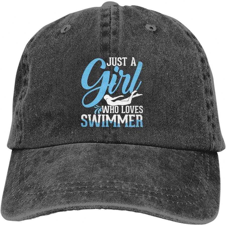 Adjustable Cotton Baseball Cap With Embroidered Swim Like A Girl Quote Unisex Low Profile Dad Hat