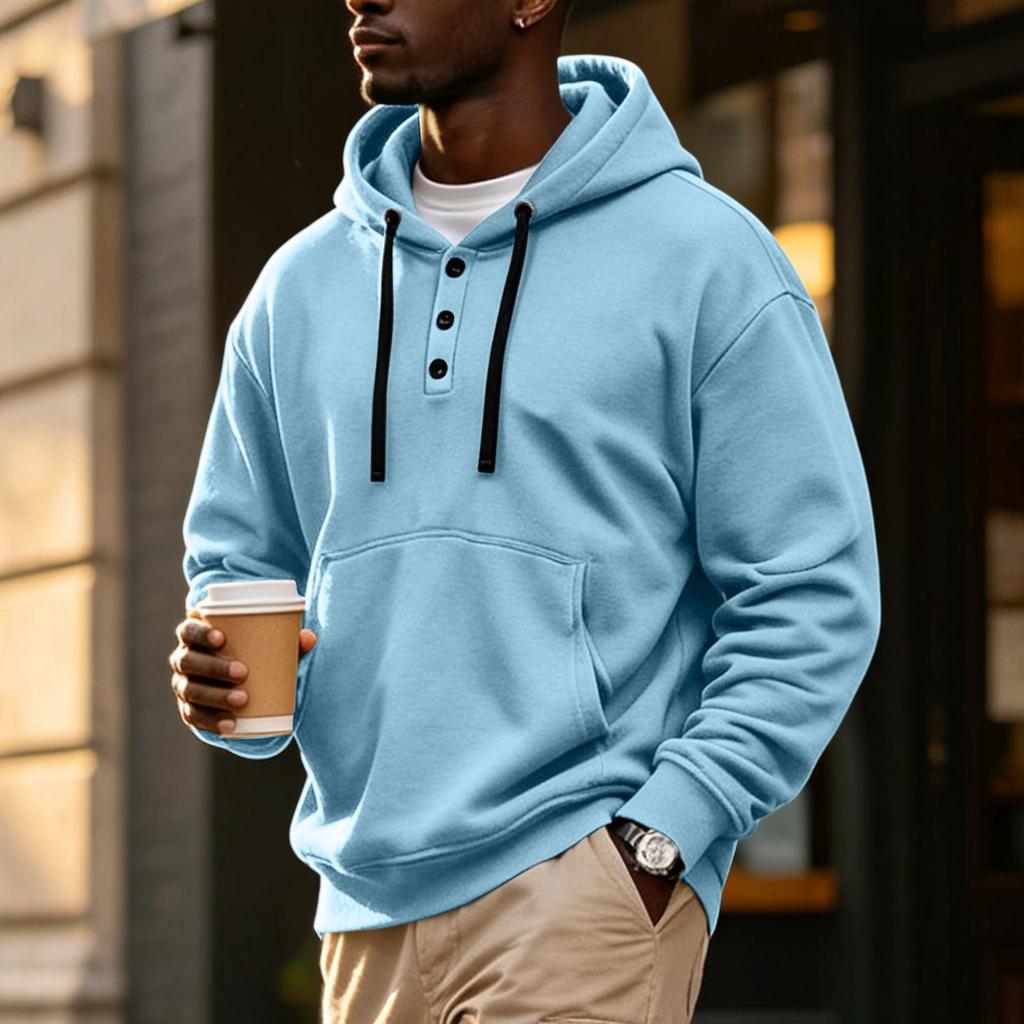 Men's Hoodie with Button Front, Casual Athletic Pullover Sweatshirt for Workout and Everyday Wear