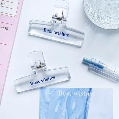 Conjunto de clipes de papel transparentes, estilo verão, slogan azul, suporte de página, braçadeira para documentos, 1 peça