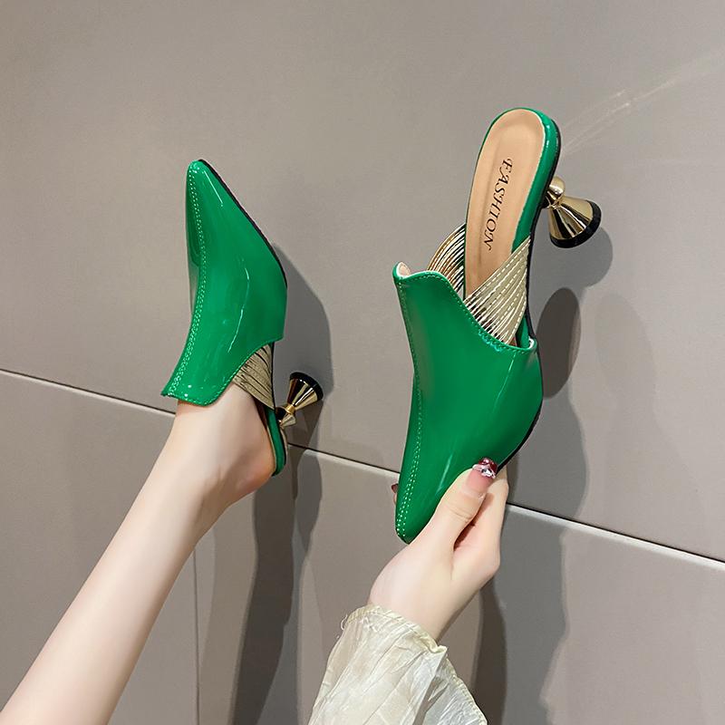 Designer Women Sandals Wedding Party Strange Heels Mules Fashion Rhinestone Slippers Quality PU Pumps Shoes